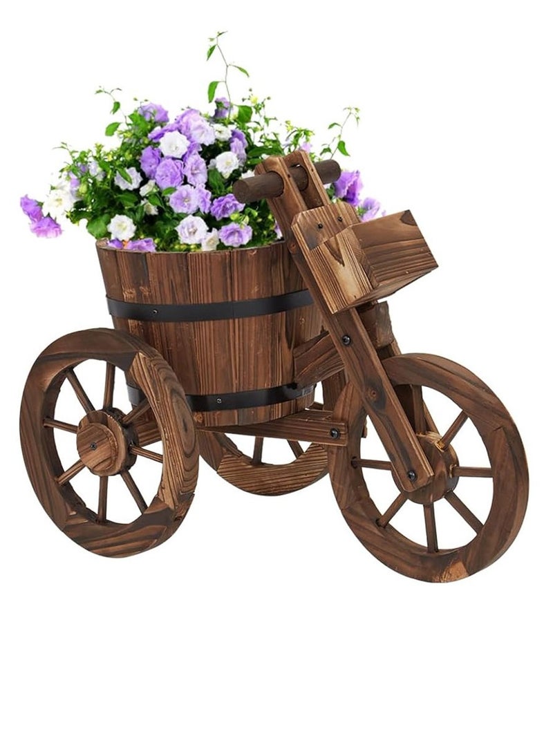 𝐅𝐅𝐃 Vintage Bicycle Planter – Rustic Wooden Bike Flower Cart with Barrel Pots, Outdoor Garden Decorative Plant Stand, Weather-Resistant Fir Wood Trolley for Flowers, Herbs & Vegetables - Image 1