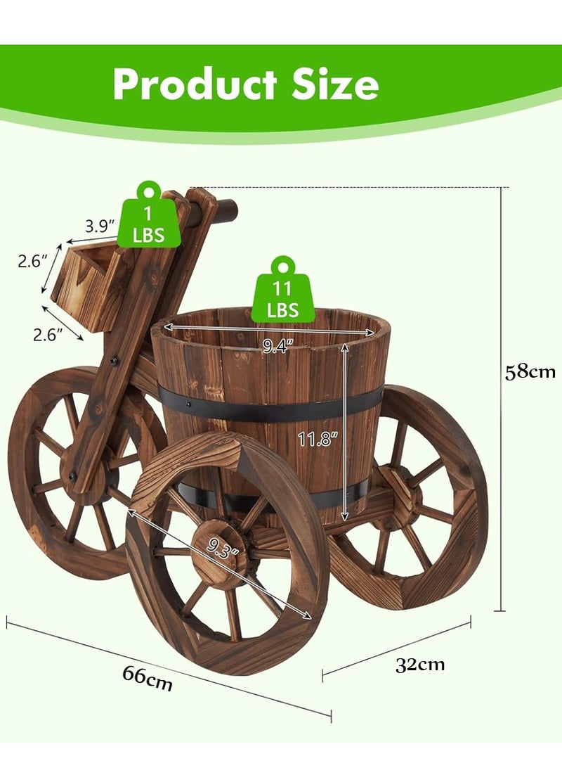 𝐅𝐅𝐃 Vintage Bicycle Planter – Rustic Wooden Bike Flower Cart with Barrel Pots, Outdoor Garden Decorative Plant Stand, Weather-Resistant Fir Wood Trolley for Flowers, Herbs & Vegetables - Image 2