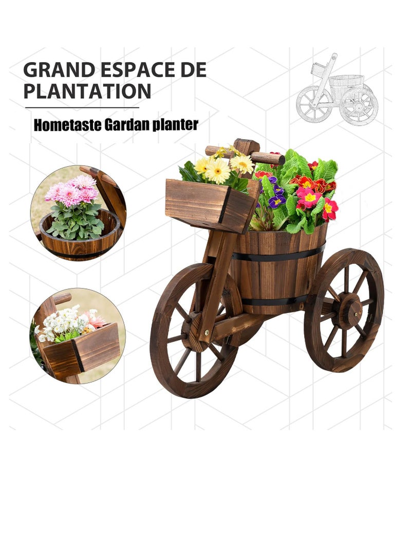 𝐅𝐅𝐃 Vintage Bicycle Planter – Rustic Wooden Bike Flower Cart with Barrel Pots, Outdoor Garden Decorative Plant Stand, Weather-Resistant Fir Wood Trolley for Flowers, Herbs & Vegetables - Image 3
