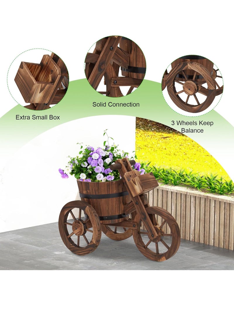 𝐅𝐅𝐃 Vintage Bicycle Planter – Rustic Wooden Bike Flower Cart with Barrel Pots, Outdoor Garden Decorative Plant Stand, Weather-Resistant Fir Wood Trolley for Flowers, Herbs & Vegetables - Image 4