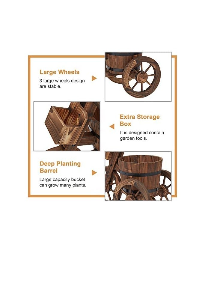 𝐅𝐅𝐃 Vintage Bicycle Planter – Rustic Wooden Bike Flower Cart with Barrel Pots, Outdoor Garden Decorative Plant Stand, Weather-Resistant Fir Wood Trolley for Flowers, Herbs & Vegetables - Image 5