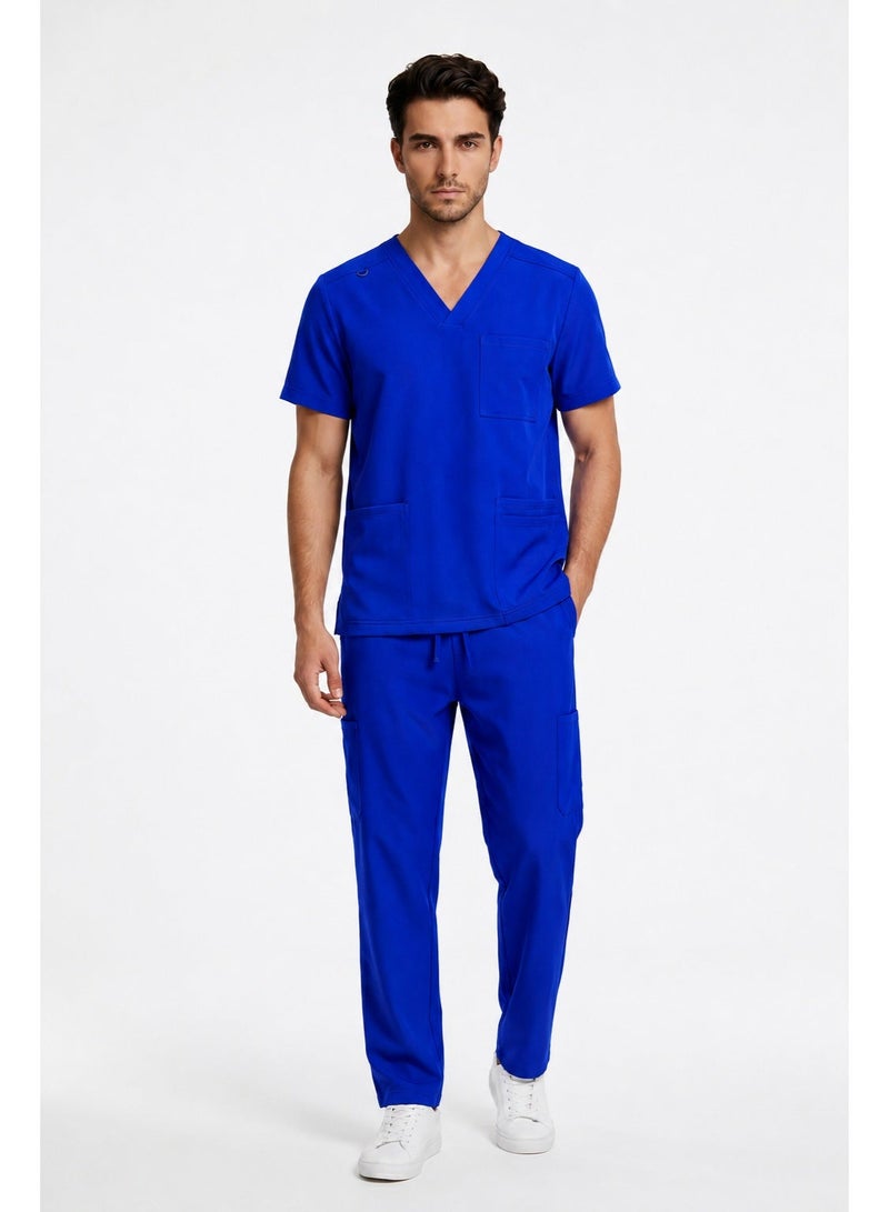 FITUP Men's Medical Scrub  Set | LMS 500  | V-Neck | 9 Pockets | Breathable | Lightweight | Hospital Uniform | Royal Blue - Image 1