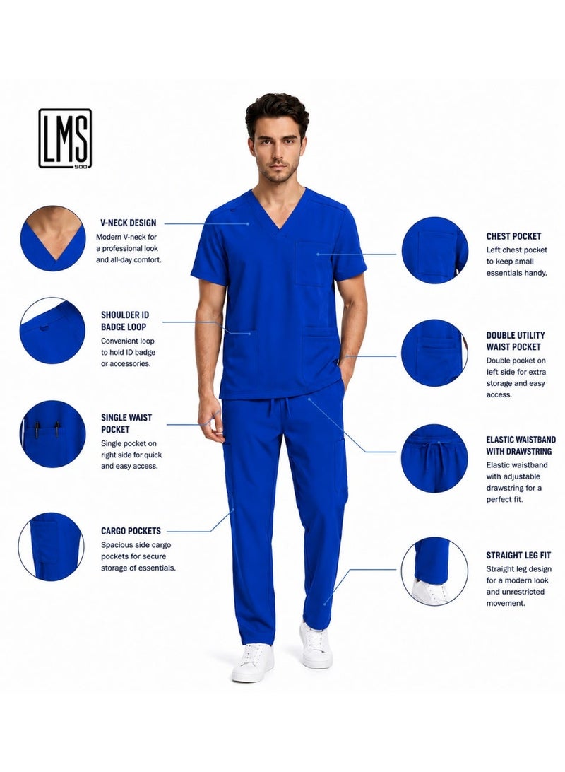 FITUP Men's Medical Scrub  Set | LMS 500  | V-Neck | 9 Pockets | Breathable | Lightweight | Hospital Uniform | Royal Blue - Image 4