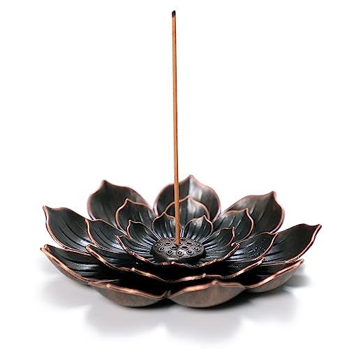 GARMOLY Large Incense Holder for Sticks Anti-Ash Spilling, Brass Lotus Incense Stick Holder and Detachable Ash Catcher - Image 1
