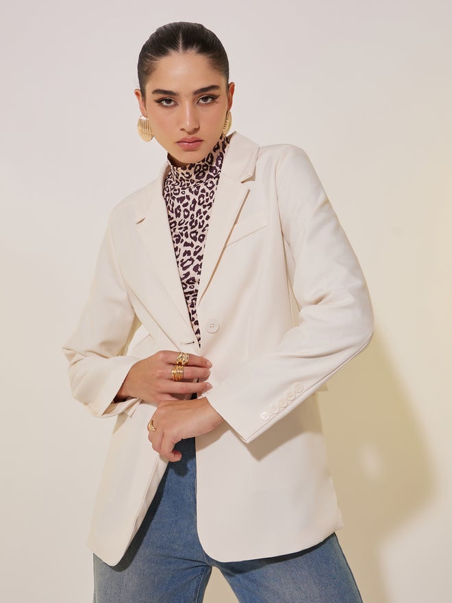 Styli Styli Solid Long Sleeve Button Blazer  - Image 1