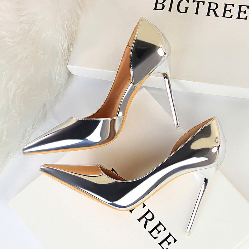 2025 Spring And Silver Girl'S Side Empty French High Heels Stiletto Heel All-Match Pointed Internet Celebrant Single-Layer Shoes - Image 2