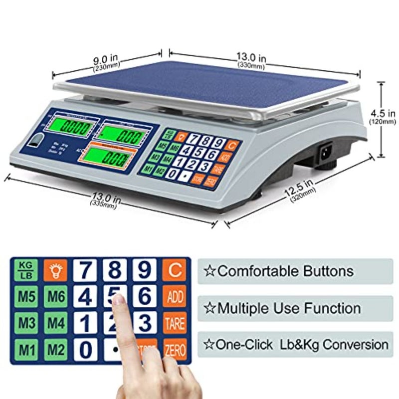 Allprettyall Digital Commercial Price Scale 66lb/30kg with Dual LCD Display Stainless Steel Platform Rechargeable Battery Electronic Price Computing Scale for Food Meat Fruit Produce - Image 3
