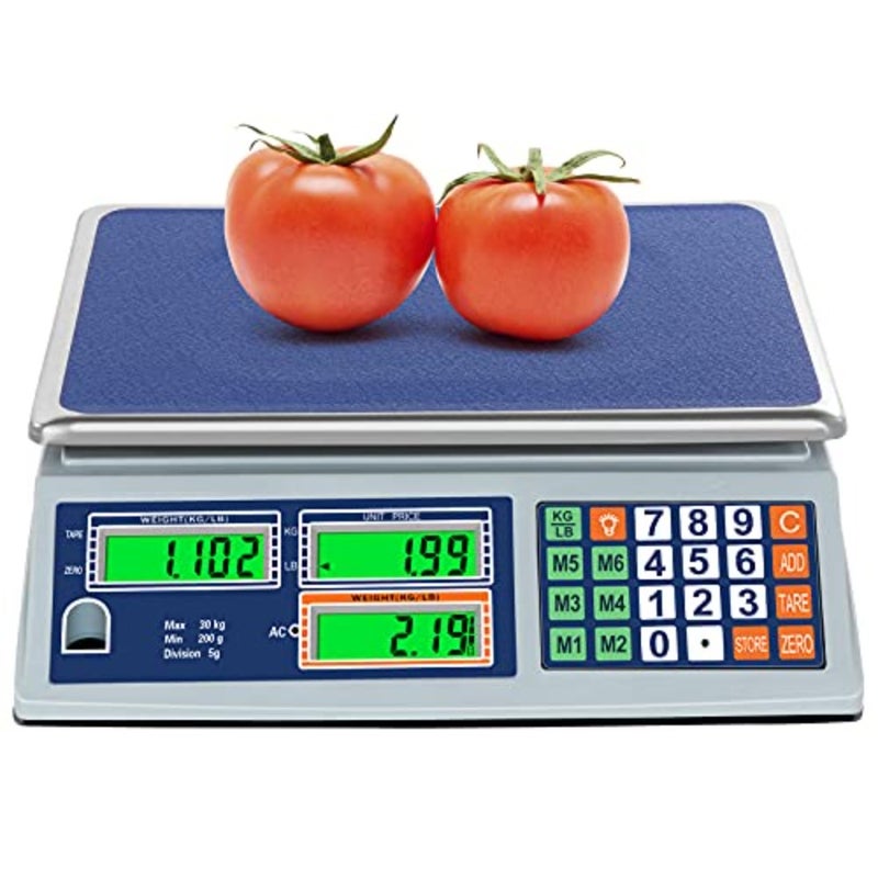 Allprettyall Digital Commercial Price Scale 66lb/30kg with Dual LCD Display Stainless Steel Platform Rechargeable Battery Electronic Price Computing Scale for Food Meat Fruit Produce - Image 1