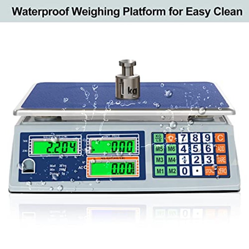 Allprettyall Digital Commercial Price Scale 66lb/30kg with Dual LCD Display Stainless Steel Platform Rechargeable Battery Electronic Price Computing Scale for Food Meat Fruit Produce - Image 5