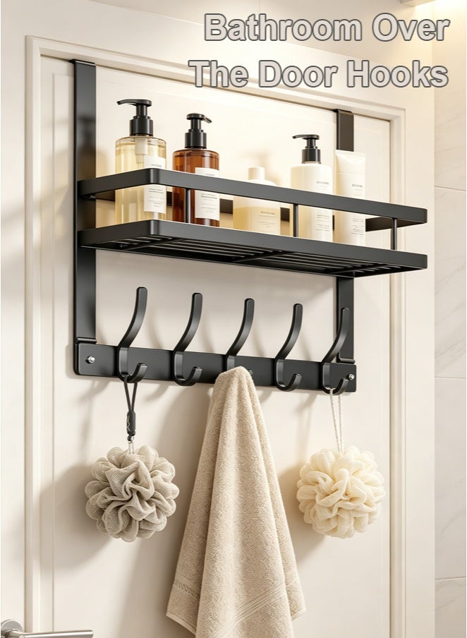 LOKIPA Bathroom Over The Door Hooks, Door Hanger Hooks for Hanging, Towel Racks for Bathroom with 5 Coat Hook, Coat Rack Dorm Essentials Bathroom Accessories（1 Pack, Black） - Image 1