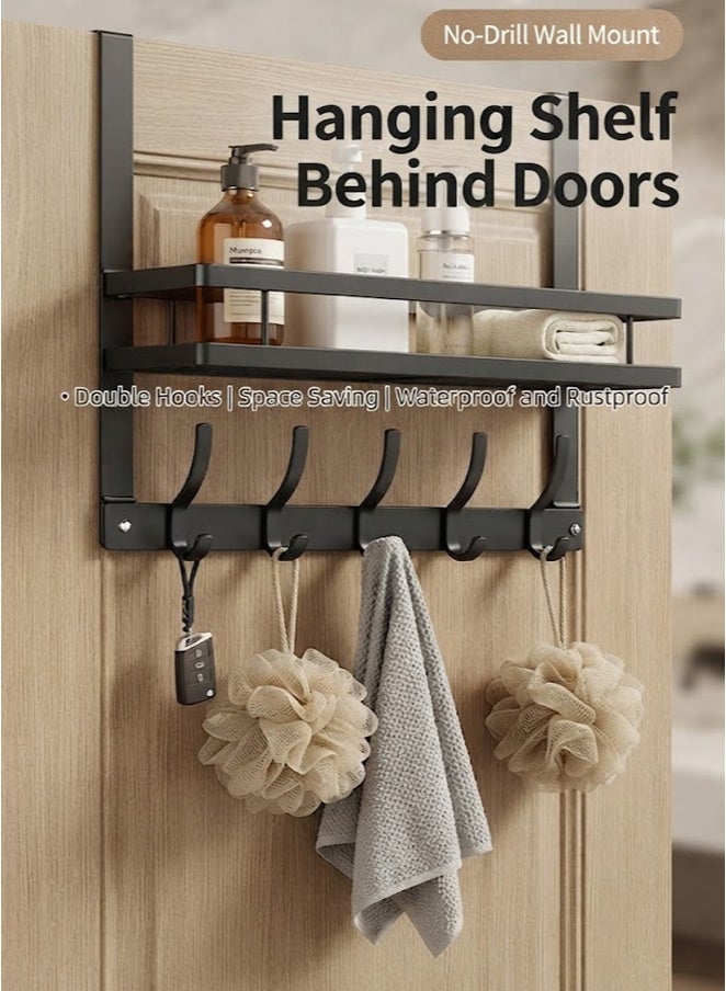 LOKIPA Bathroom Over The Door Hooks, Door Hanger Hooks for Hanging, Towel Racks for Bathroom with 5 Coat Hook, Coat Rack Dorm Essentials Bathroom Accessories（1 Pack, Black） - Image 2