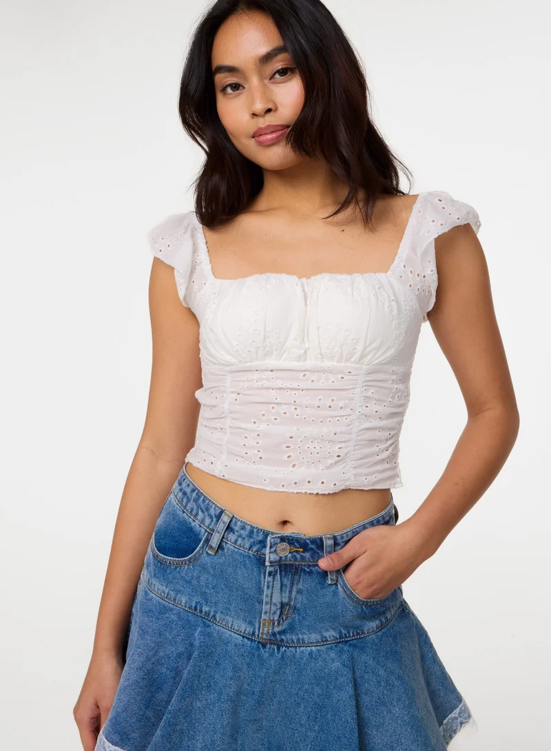 Pink Vanilla  Broderie Frill Sleeve Top for Women | Best Price UAE