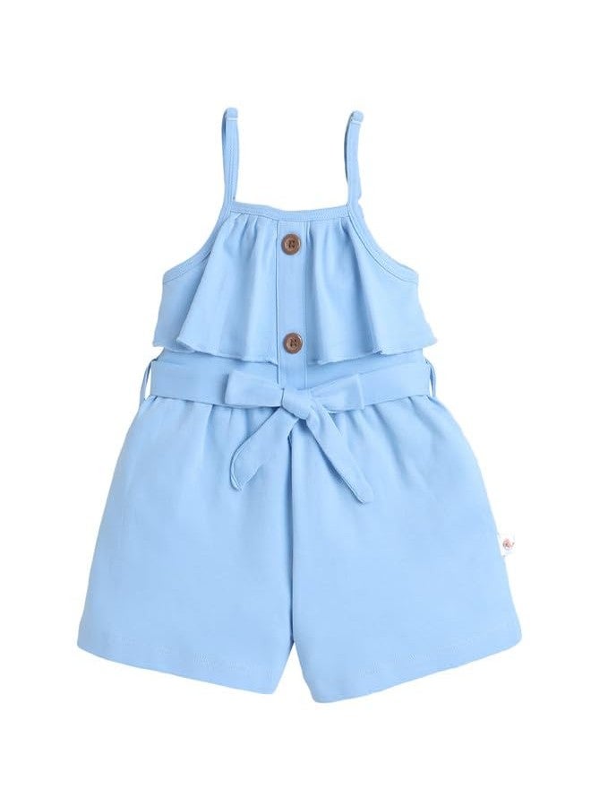 BUMZEE Baby Girls Cotton Sleeveless Above Knee Jumpsuit With Belt Sky Blue - 3-6 Months (Peb10174B-sbl) - Image 1