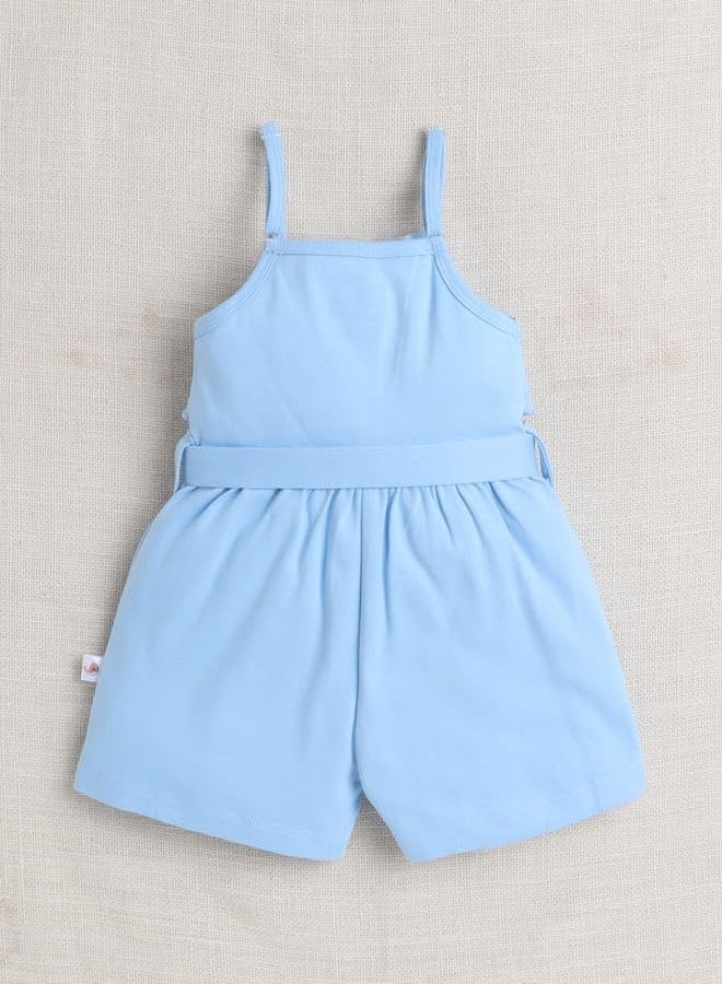 BUMZEE Baby Girls Cotton Sleeveless Above Knee Jumpsuit With Belt Sky Blue - 3-6 Months (Peb10174B-sbl) - Image 2