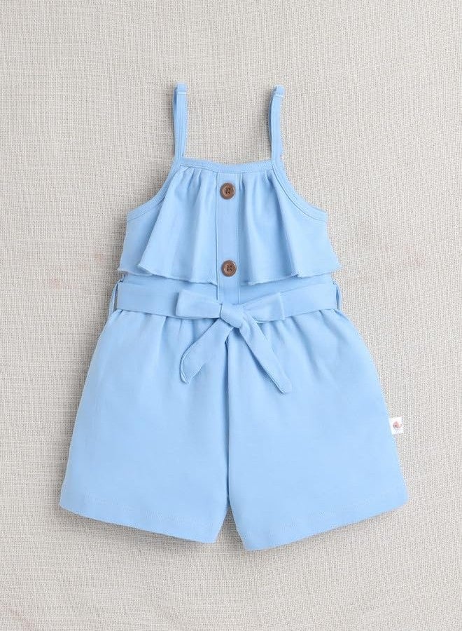 BUMZEE Baby Girls Cotton Sleeveless Above Knee Jumpsuit With Belt Sky Blue - 3-6 Months (Peb10174B-sbl) - Image 4