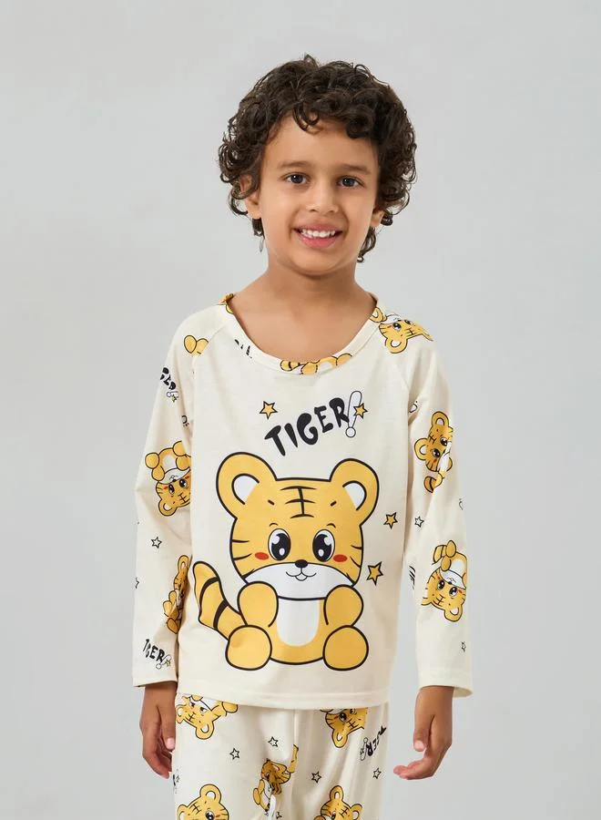 Styli Boys Tiger Print T-Shirt and Pyjama Set