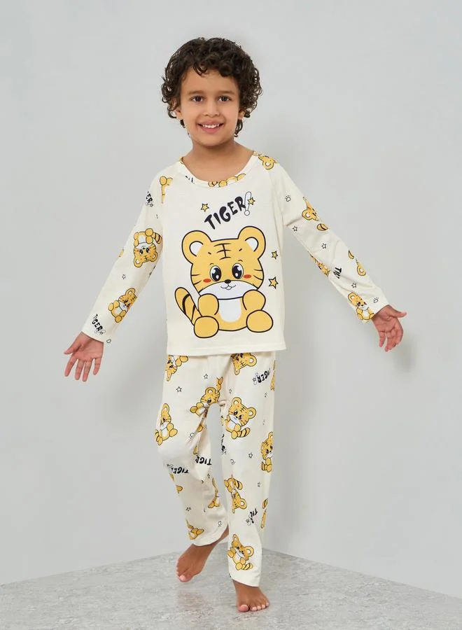 Styli Boys Tiger Print T-Shirt and Pyjama Set