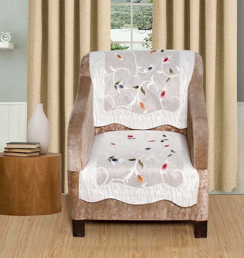 HOMECROWN Net Fabric Floral Pattern French Lace 5 Seater Sofa Set Cover Beautiful Polyester Cotton Blended 32 Seater Sofa Cover for 3 Seater and 2 Seaters White 69 x 178 cm - Image 3