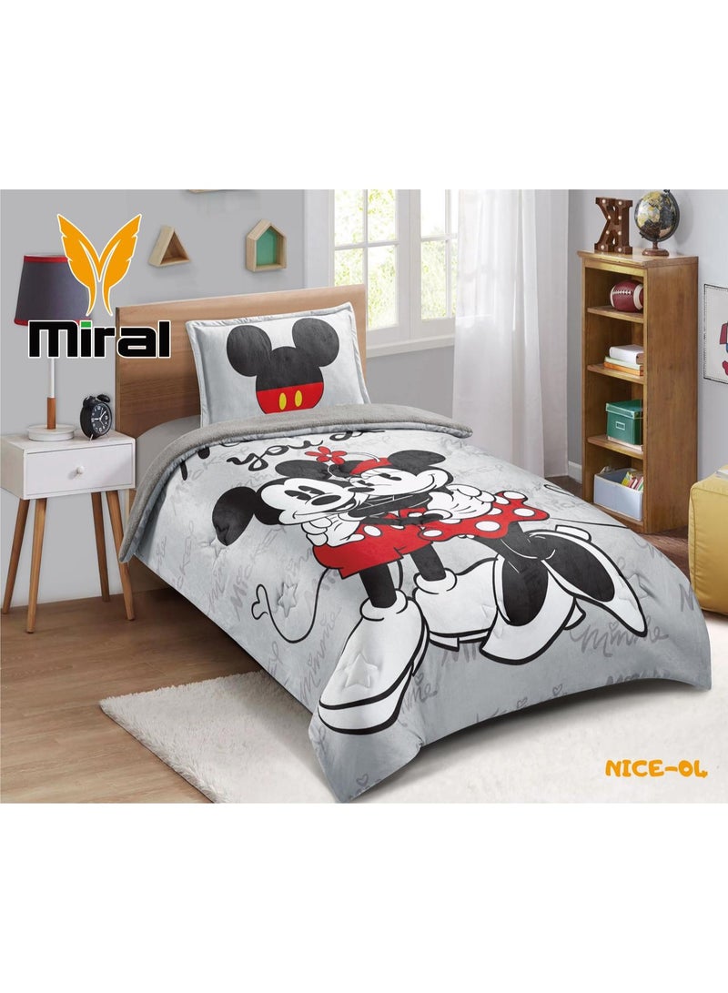 ميرال مفرش شتوي فخم , وجه مخمل ناعم ووجه فرو دافئ , 3 قطع - رسومات كرتونية - لحاف مقاس 160x210 سم - Image 1