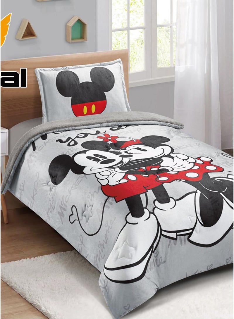 ميرال مفرش شتوي فخم , وجه مخمل ناعم ووجه فرو دافئ , 3 قطع - رسومات كرتونية - لحاف مقاس 160x210 سم - Image 2