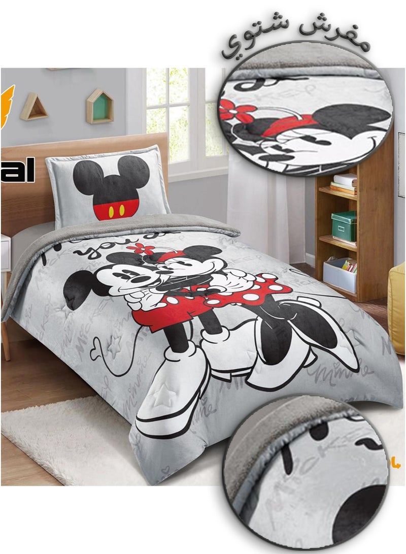 ميرال مفرش شتوي فخم , وجه مخمل ناعم ووجه فرو دافئ , 3 قطع - رسومات كرتونية - لحاف مقاس 160x210 سم - Image 3