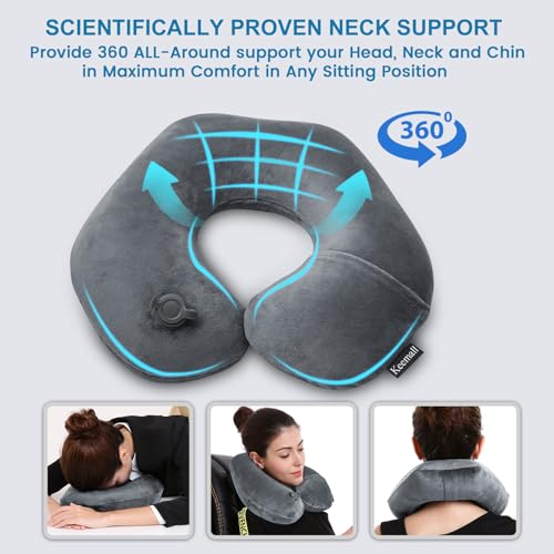 Keemall Inflatable Travel Neck Pillow, Super Soft Plane Neck Support Pillow for Travel Ariplane Sleep Support, Adjustable Neck Cushion Headrest Pillow, Folds Up Nicely, Black Grey - Image 4
