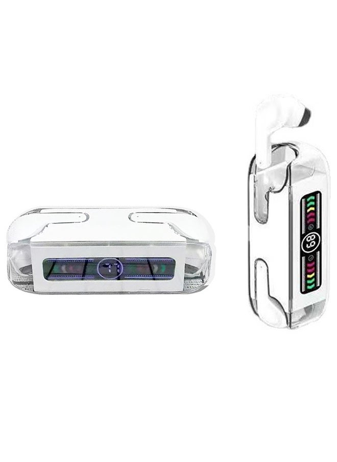 CATANES - M12 MAX Wireless Bluetooth Headset Transparent Digital Display Color Screen Touching Type Long Battery Life Headset Game Mode Bluetooth Headset White - Image 1