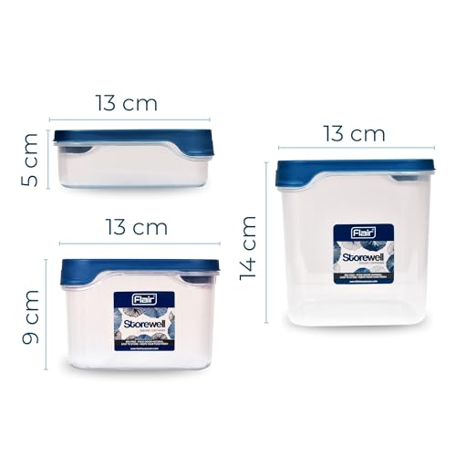 FLAIR Storewell Square Food Storage Containers Set of 3 (550 ML, 1150 ML, 1800 ML)- Blue, Air Tight Containers for Kitchen Storage Ideal kitchen box for Rice, Atta and Grains, BPA-Free, Food Grade - Image 3