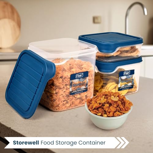 FLAIR Storewell Square Food Storage Containers Set of 3 (550 ML, 1150 ML, 1800 ML)- Blue, Air Tight Containers for Kitchen Storage Ideal kitchen box for Rice, Atta and Grains, BPA-Free, Food Grade - Image 5