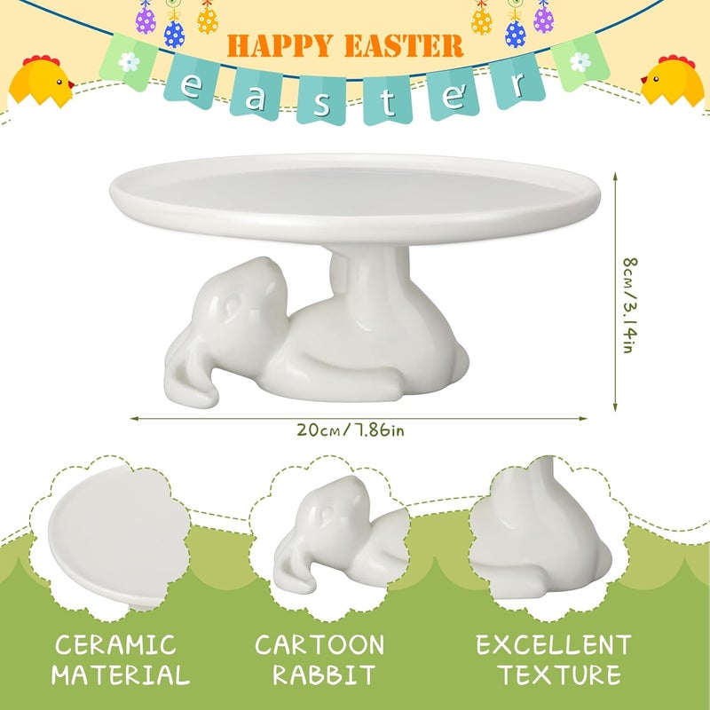 Nuenen Easter Cupcake Stand Bunny Ceramic Dessert Plates 83 Inches Bunny Serving Dishes Round Dessert Tray Decorations for Easter Eggs Cookies and Candy2 Pcs - Image 3