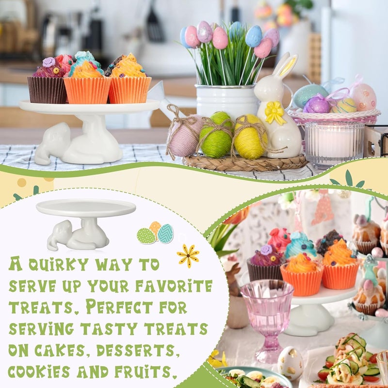 Nuenen Easter Cupcake Stand Bunny Ceramic Dessert Plates 83 Inches Bunny Serving Dishes Round Dessert Tray Decorations for Easter Eggs Cookies and Candy2 Pcs - Image 5