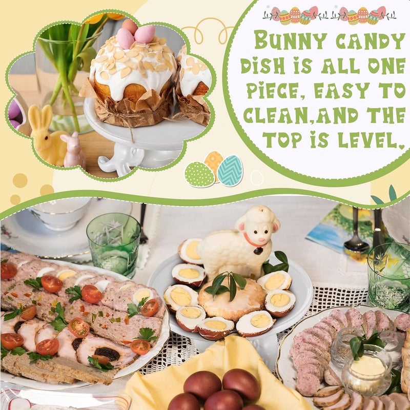 Nuenen Easter Cupcake Stand Bunny Ceramic Dessert Plates 83 Inches Bunny Serving Dishes Round Dessert Tray Decorations for Easter Eggs Cookies and Candy2 Pcs - Image 4