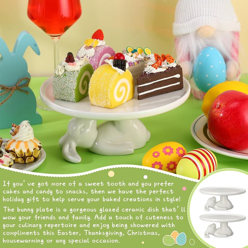 Nuenen Easter Cupcake Stand Bunny Ceramic Dessert Plates 83 Inches Bunny Serving Dishes Round Dessert Tray Decorations for Easter Eggs Cookies and Candy2 Pcs - Image 2