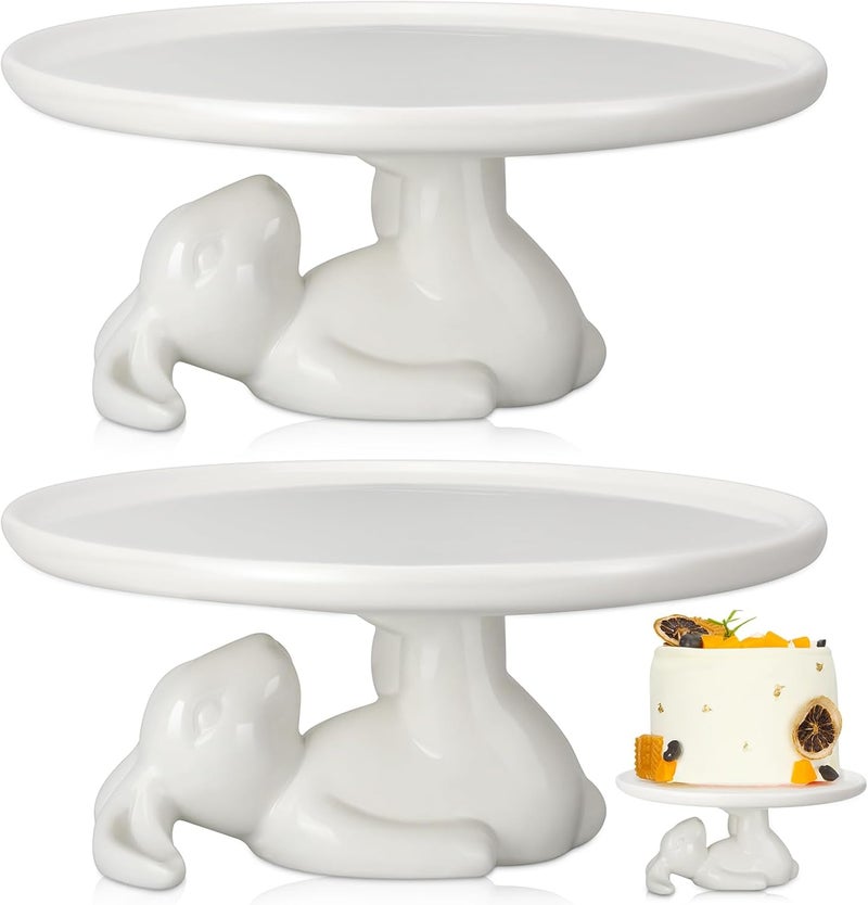 Nuenen Easter Cupcake Stand Bunny Ceramic Dessert Plates 83 Inches Bunny Serving Dishes Round Dessert Tray Decorations for Easter Eggs Cookies and Candy2 Pcs - Image 1