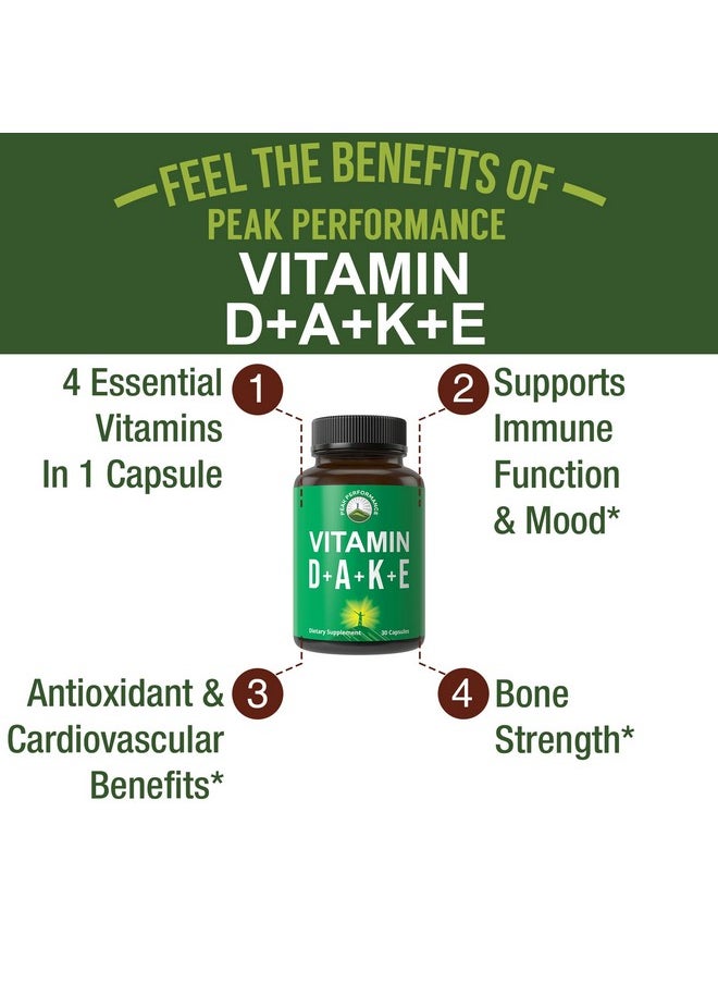 Peak Performance DAKE Vitamin Supplement. Vitamin D 5,000 iu + Vitamin A + Vitamin K + Vitamin E In 1 Vegan Capsule. ADK Vitamin Supplement With E. D3 K2. Essential Vitamins For Mood, Immune, Bone, Vision, Heart  - Image 2