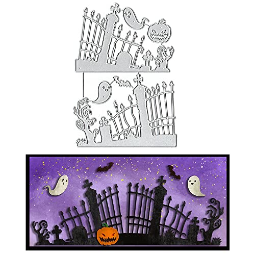 Heureppy Halloween Background Cutting Dies Halloween Die Cuts for Card Making, Halloween Fences Pumpkin Die Cut Embossing Stencil Template Tool for DIY Scrapbooking Photo Album Card Craft Decoration Supplies - Image 1