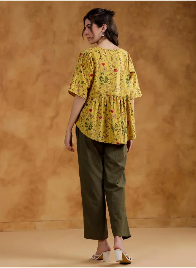 sanskrutihomes Sanskrutihomes Printed V-Neck Pleated Top and Pants Co-Ords