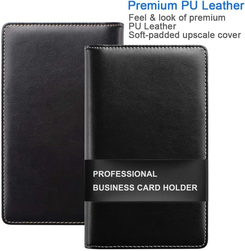 Sooez Leather Professional Business Card Book Holder Organizer, 240 Capacity Credit Card Booklet, PU Name Cards Holder Storage File for Men Women, Blue - Image 2