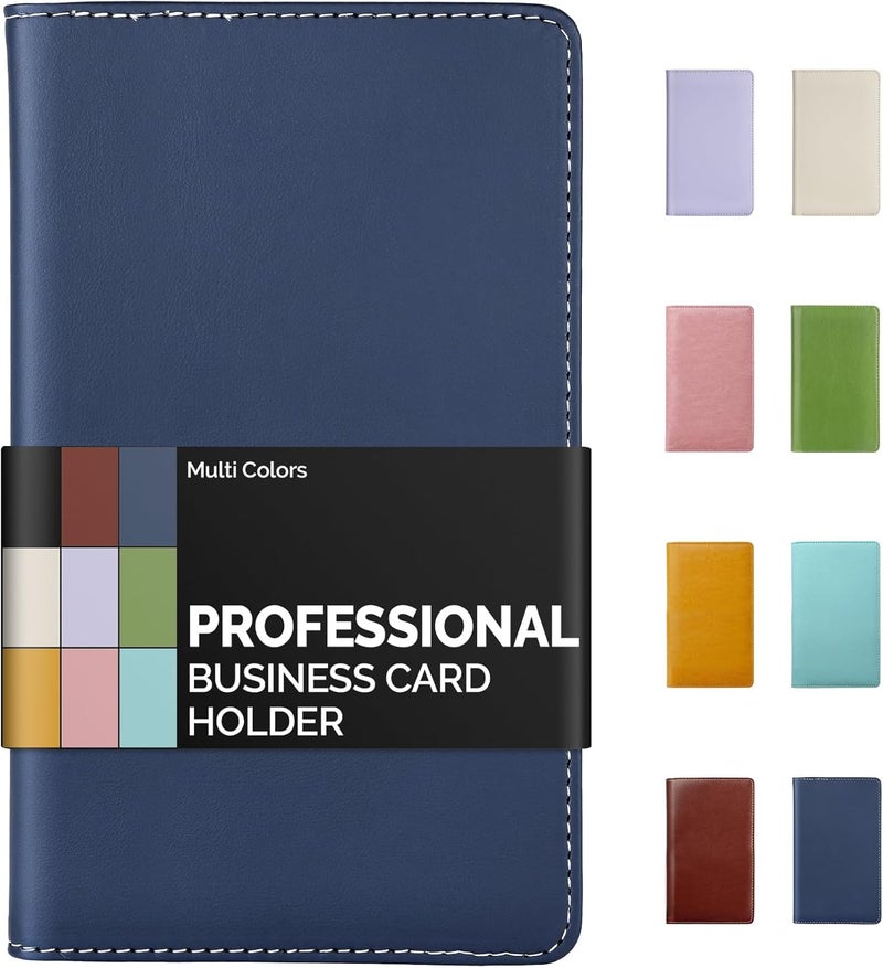 Sooez Leather Professional Business Card Book Holder Organizer, 240 Capacity Credit Card Booklet, PU Name Cards Holder Storage File for Men Women, Blue - Image 1