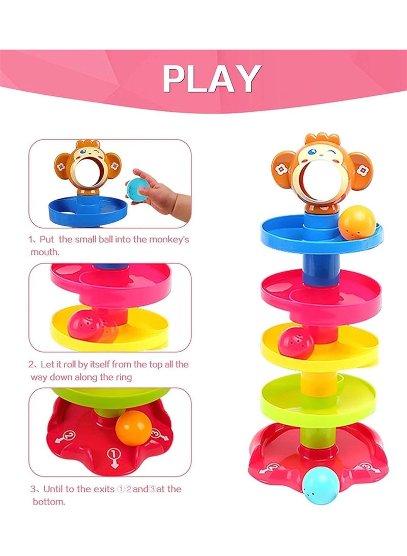 HUANGER Toddler Toys for 1 Year Old Boy Girls, Roll Swirling Tower for Baby & Toddler, 5 Layer Ball Drop Toys for Toddlers 1-3, Baby Learning Development Educational Activities Toy Birthday Gift.Rolling Ball Early Learning Hand-Grasping Toy for Babies - Image 3