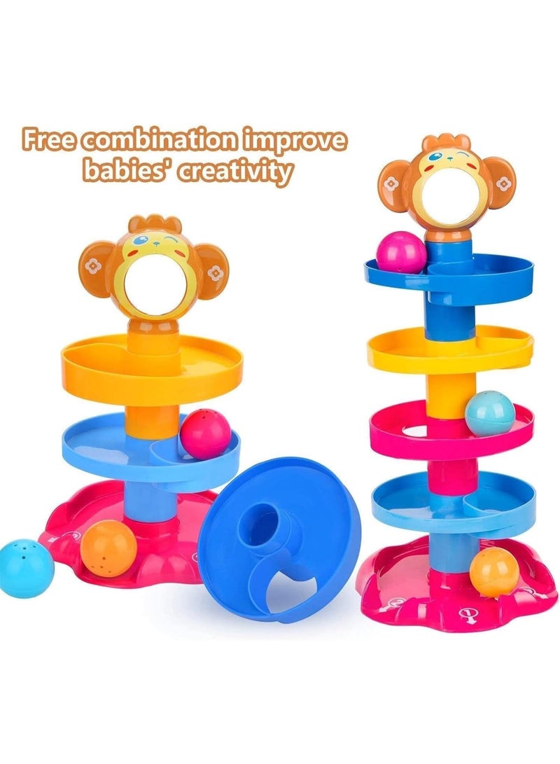 HUANGER Toddler Toys for 1 Year Old Boy Girls, Roll Swirling Tower for Baby & Toddler, 5 Layer Ball Drop Toys for Toddlers 1-3, Baby Learning Development Educational Activities Toy Birthday Gift.Rolling Ball Early Learning Hand-Grasping Toy for Babies - Image 4