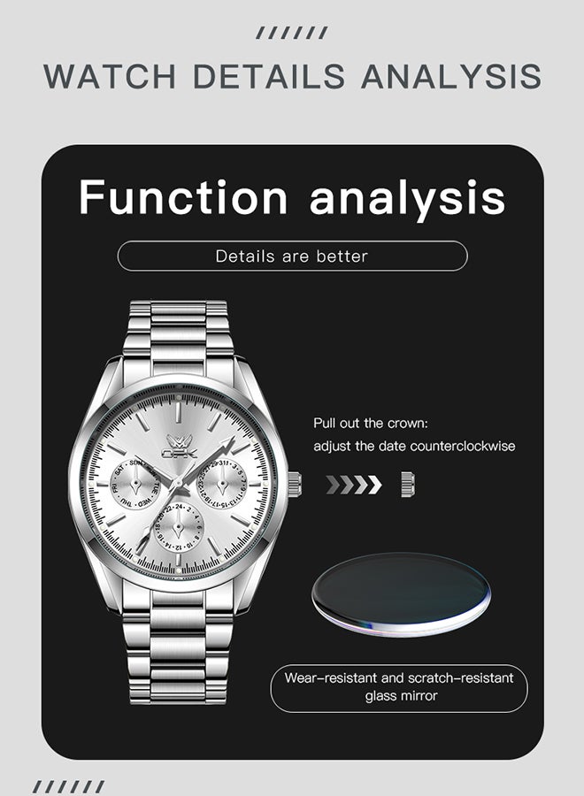 OPK Watches, Fashionable and Casual Men's Watch, Luminous Waterproof Quartz Watch, Men's Watch, 6024, White Dial - Image 4