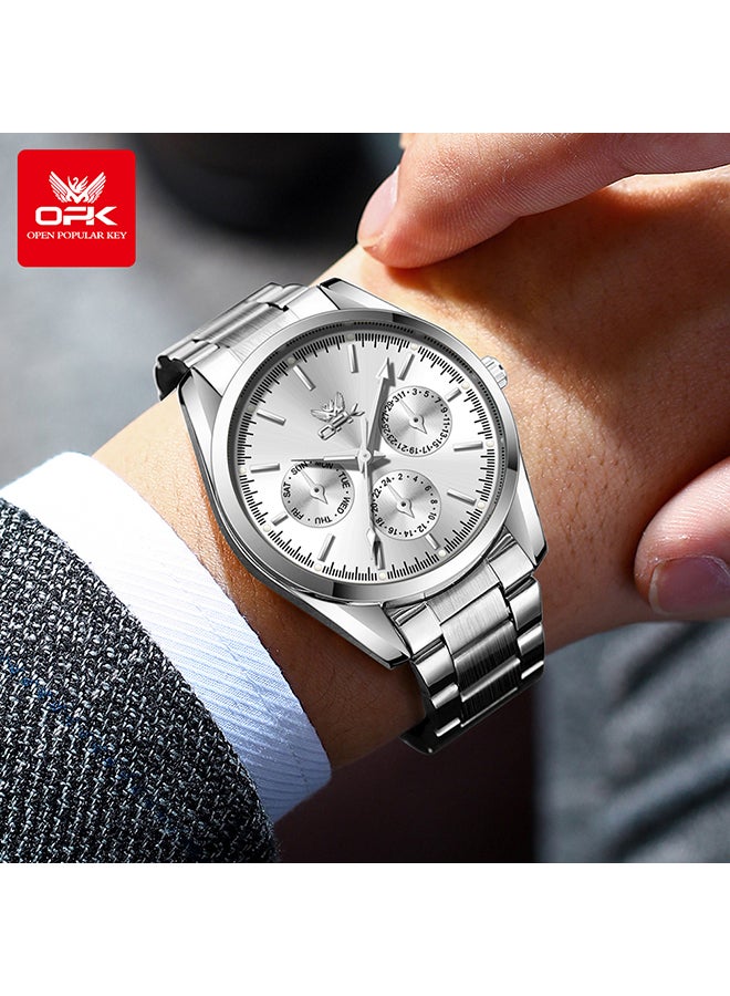 OPK Watches, Fashionable and Casual Men's Watch, Luminous Waterproof Quartz Watch, Men's Watch, 6024, White Dial - Image 1