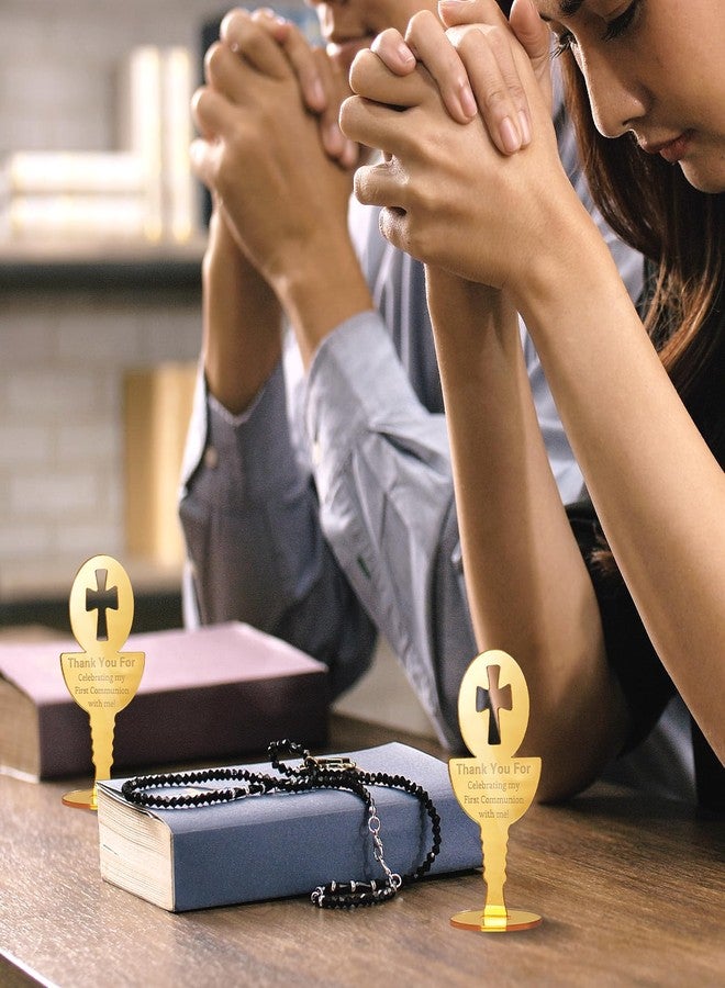 هدايا تذكارية للضيوف بمناسبة المعمودية، 12 قطعة من زينة كأس المناولة الأولى على شكل صليب، تذكارات مسيحية ذهبية للمعمودية وعيد الفصح والتعميد والتجمعات العائلية، لإضفاء لمسة أنيقة على الاحتفالات. - Image 2