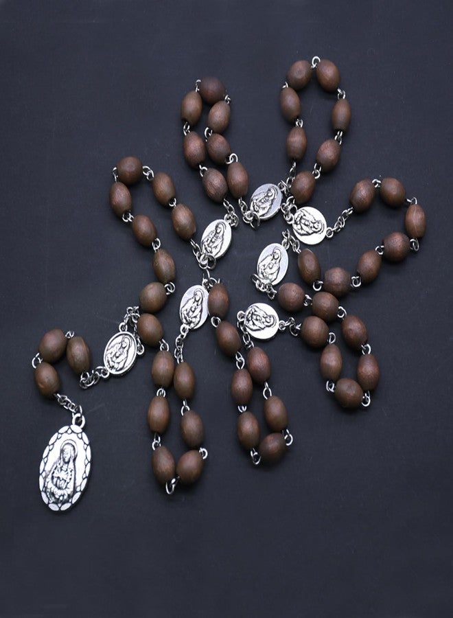 CACALOSS Seven Sorrows of Mary Rosary Chaplet Bitter Rosary Necklace Coffee Colored Wood Beads With A Cross Beads - Image 2