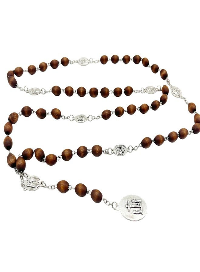 CACALOSS Seven Sorrows of Mary Rosary Chaplet Bitter Rosary Necklace Coffee Colored Wood Beads With A Cross Beads - Image 4