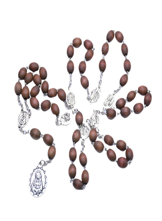 CACALOSS Seven Sorrows of Mary Rosary Chaplet Bitter Rosary Necklace Coffee Colored Wood Beads With A Cross Beads - Image 1