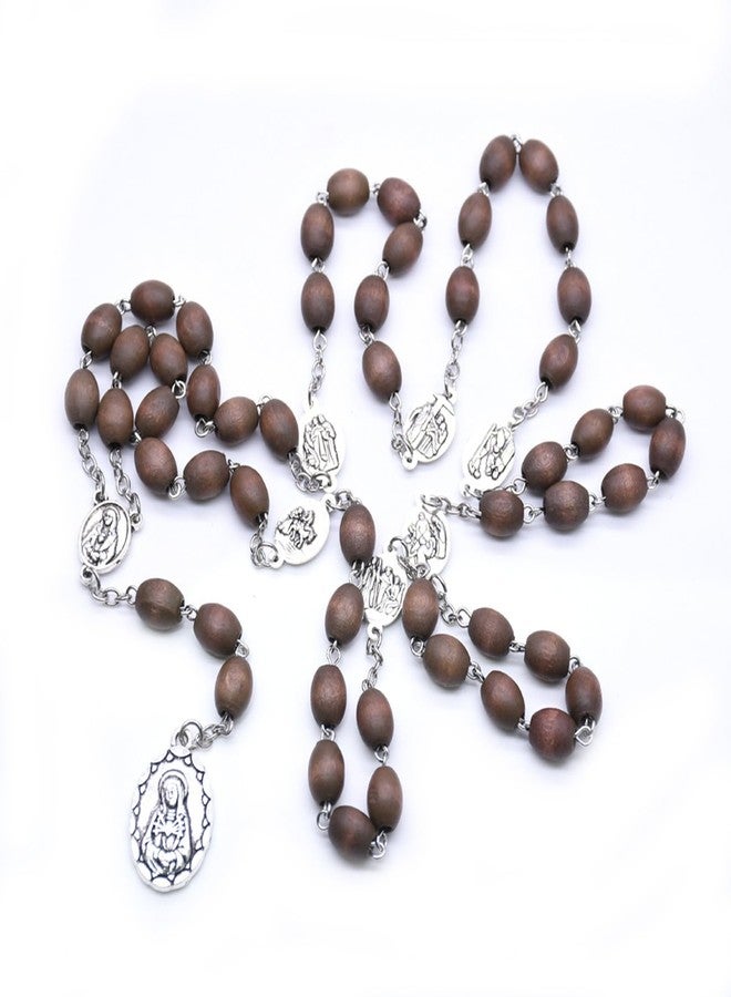 CACALOSS Seven Sorrows of Mary Rosary Chaplet Bitter Rosary Necklace Coffee Colored Wood Beads With A Cross Beads - Image 3
