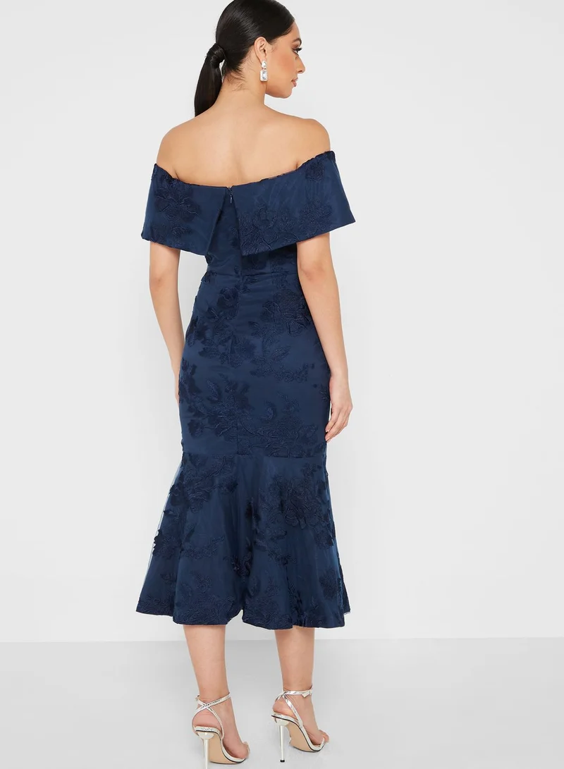 Chi-Chi London Bardot Embroidered Dress