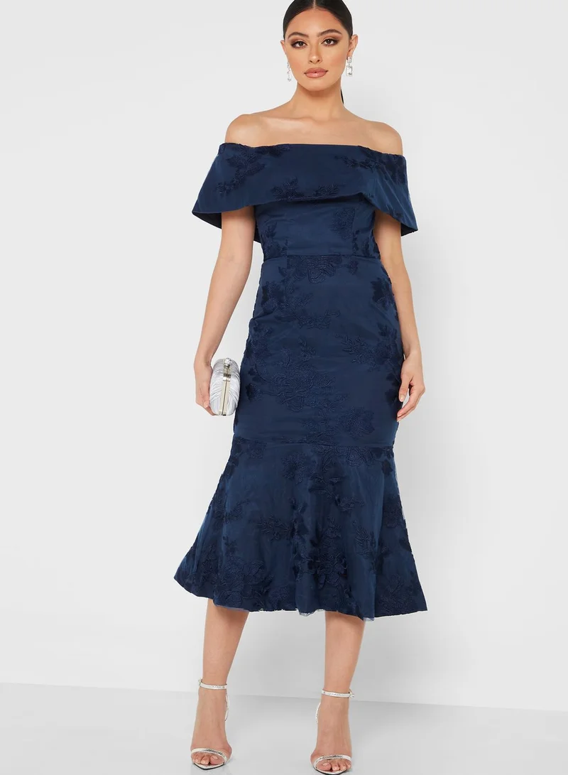 Chi-Chi London Bardot Embroidered Dress